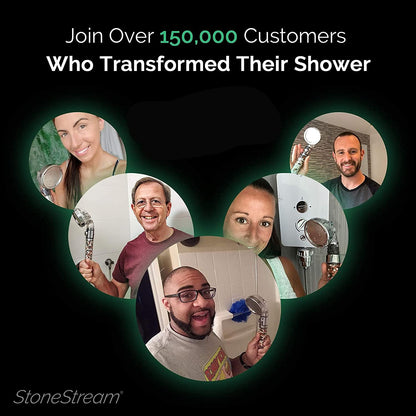 Original StoneStream Filtered Shower Head, Eco Power High Pressure Water Softener Showerhead with ON/OFF switch and Spa like Ionic beads for Dry Skin & Hair — 3 Spray Settings