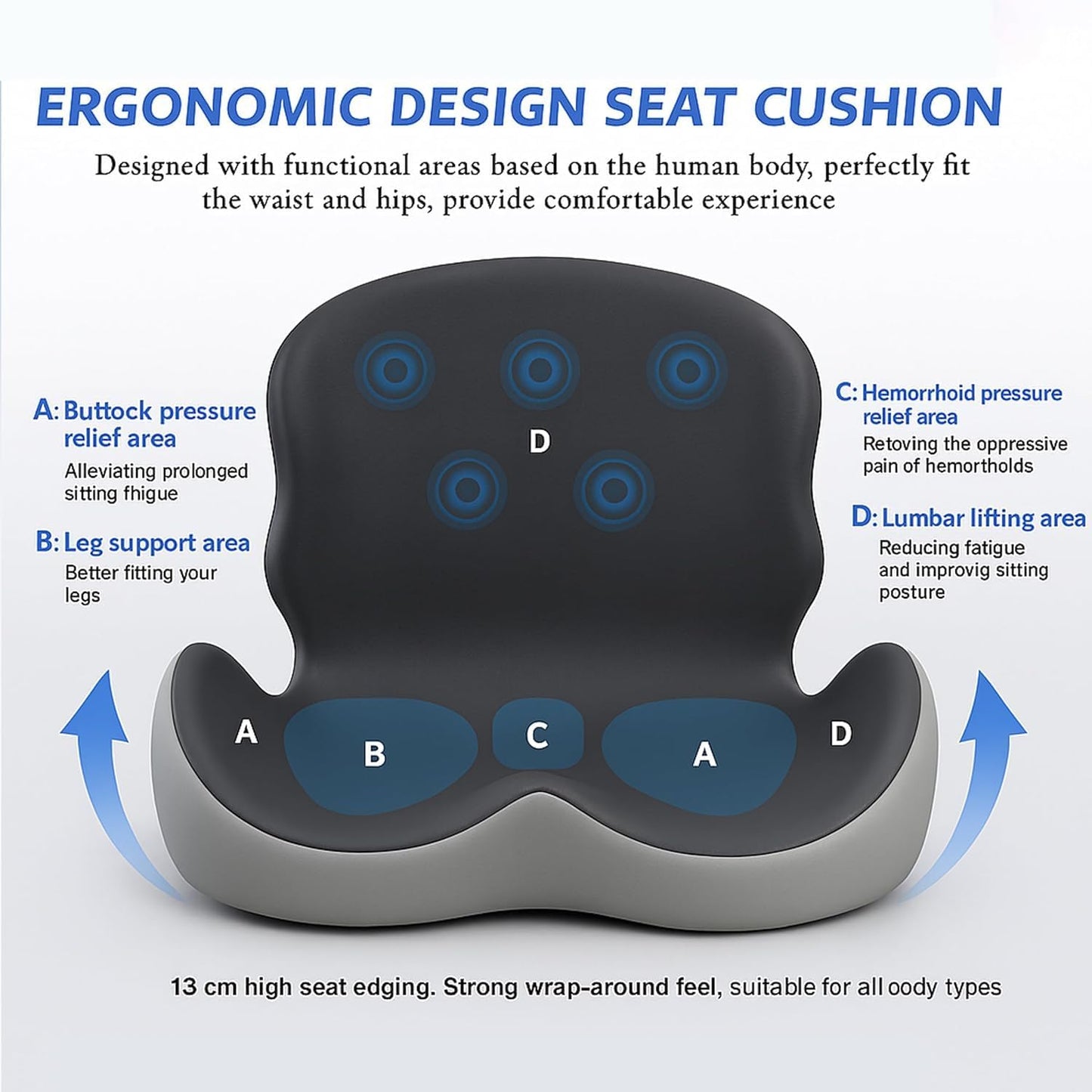 Ergonomic L-Shaped Memory Foam Seat Cushion with Lumbar Support, Designed to Help Relieve Tailbone, Coccyx & Lower Back Pain for Office,Truck, Car & Travel (Black)