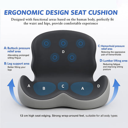 Ergonomic L-Shaped Memory Foam Seat Cushion with Lumbar Support, Designed to Help Relieve Tailbone, Coccyx & Lower Back Pain for Office,Truck, Car & Travel (Black)