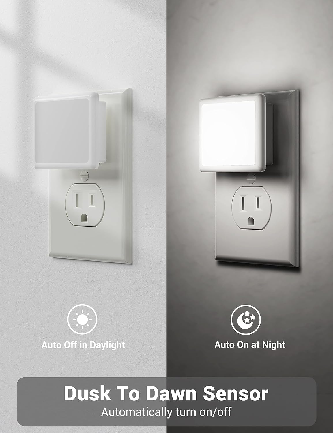 JandCase Amber Night Light[2 Pack], Night Lights Plug into Wall, LED Plug in Nightlight with Dusk-to-Dawn Sensor, 0.3W Dim Night Light for Sleep, Bedroom, Bathroom, Hallway, Non-dimmable