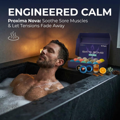 Bath Bombs for Men - Gift Set of 18 Square Shaped Handmade Natural Bath Bombs of 2.5 oz w/Essential Oils, Unique Manly Scents, for Boyfriend, Husband, Father - 18 Pack Square