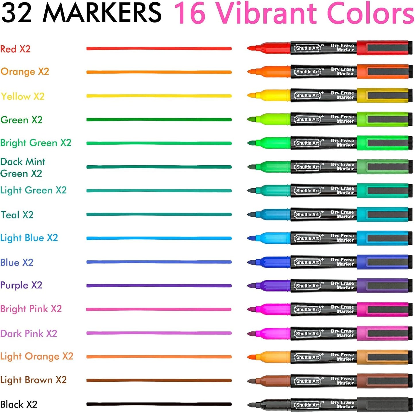 Shuttle Art Magnetic Whiteboard Markers, 20 Pieces Fine Tip and Eraser, Dry Erase Whiteboard Markers, for Writing on Whiteboards, Weekly Planner, Glass for School Office Home