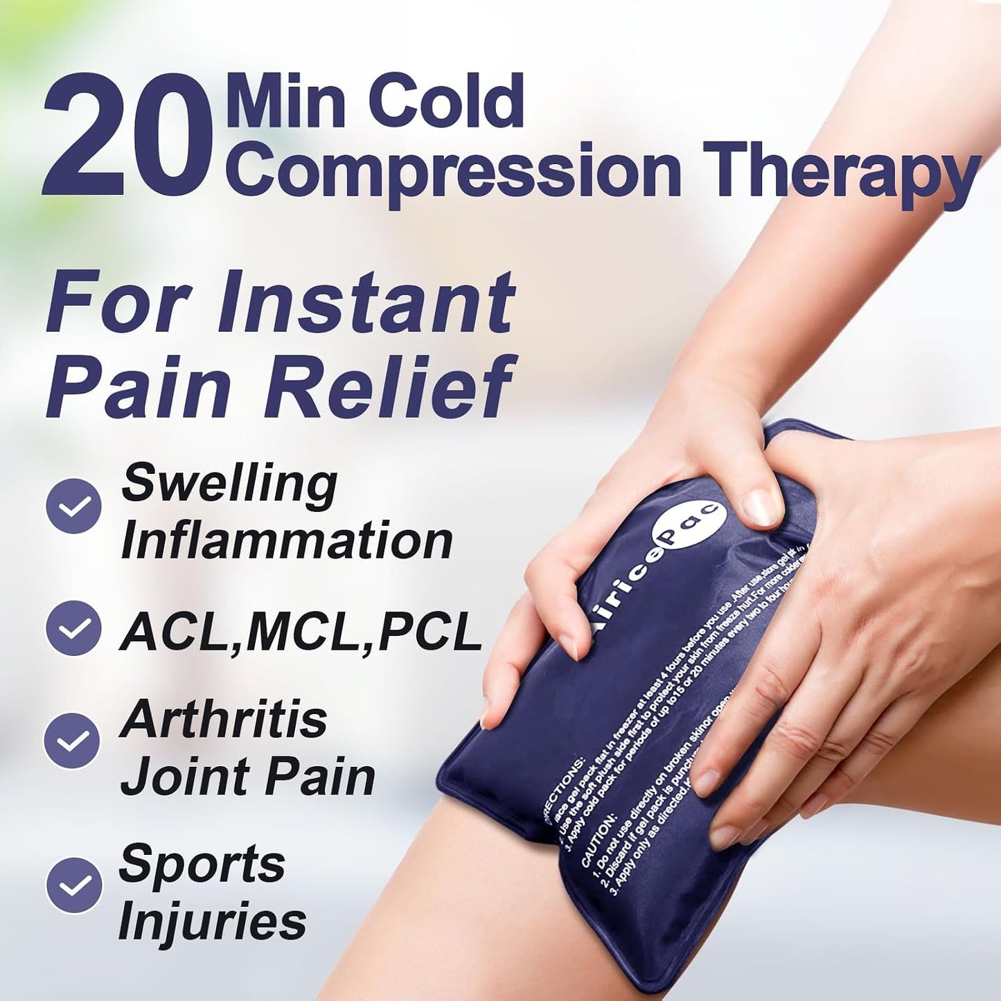 AiricePac Extra Large Gel Flexible Back Ice Packs for Injuries Reusable, 11”x 20” Cold Pack Wrap for Knee Leg Neck Shoulder Hip Back Pain Relief, Cold Compress Therapy for Swelling, Bruises, Surgery