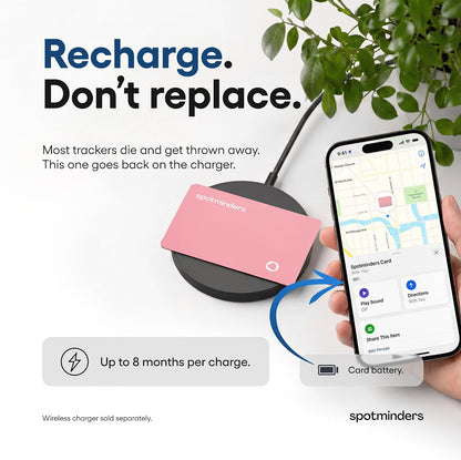 SPOTMINDERS Apple MFi Certified Wallet Tracker PRO Works with Apple Find My IP68 Rechargeable Tracking Card for Wallet Luggage Passport 0.07in Slim Credit Card Design Item Finder
