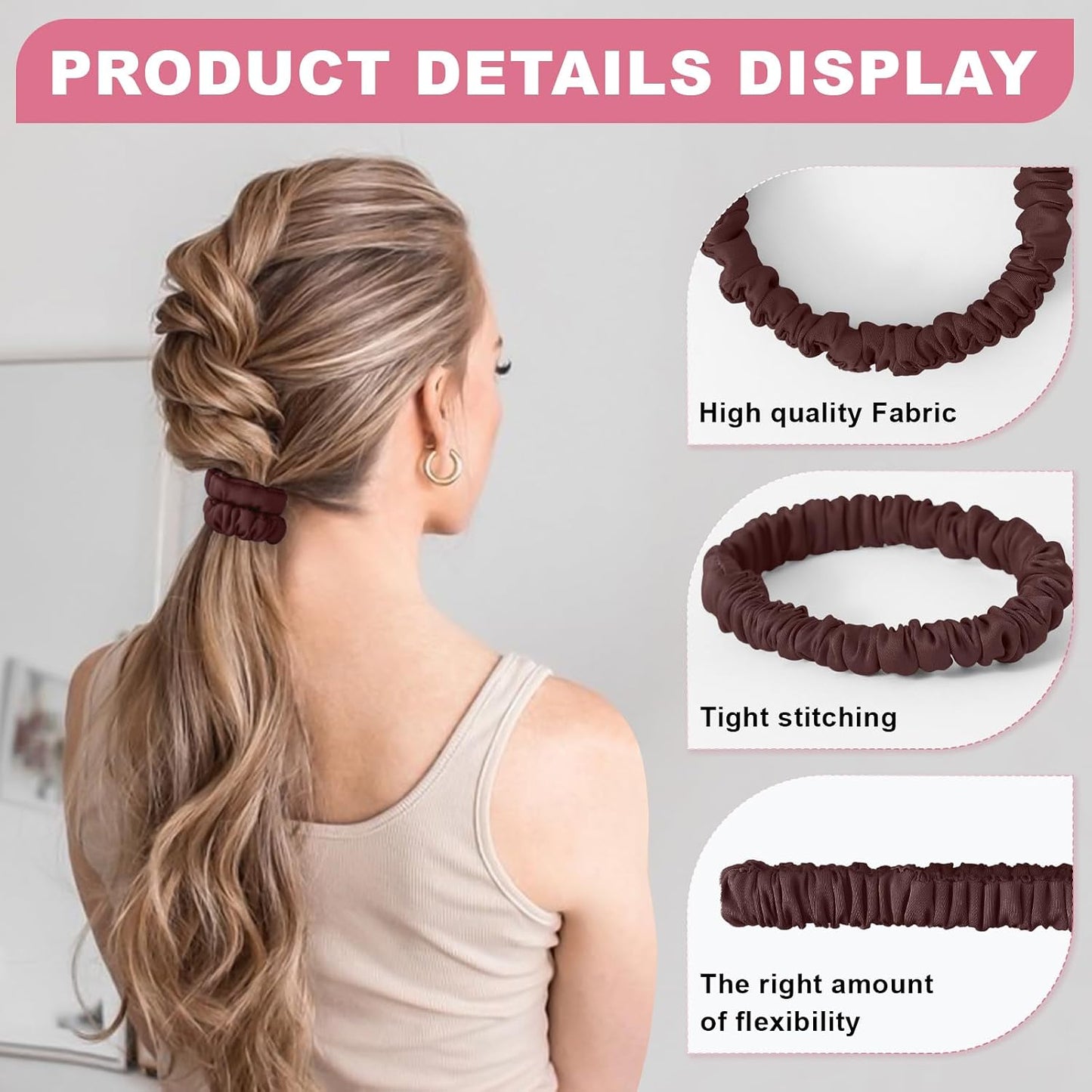 6Pcs Silk Hair Ties 100% Pure Mulberry Silk Scrunchies for Women Girls | No Hair Crease, Anti Frizz, Gentle Hold, No Damage, Black Brown Pink