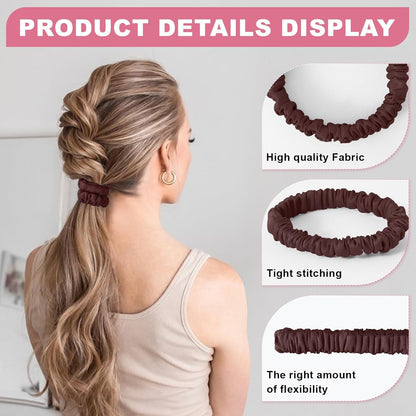 6Pcs Silk Hair Ties 100% Pure Mulberry Silk Scrunchies for Women Girls | No Hair Crease, Anti Frizz, Gentle Hold, No Damage, Black Brown Pink