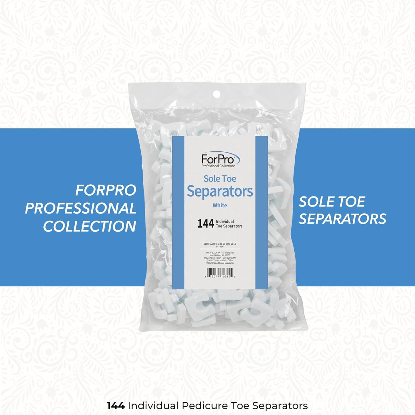 ForPro Sole Toe Separators - Black Luxurious Foam Separators - Individual Toe Separators for Pedicures â€“ 144-Count