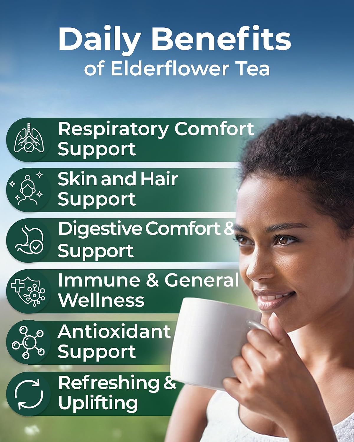 100 Bags Dried Elderflower Tea Herbal Tea (Flores Sambuci Nigrae) - 100 Count 1.5g Bags Elder Flower Herb Espino Blanco
