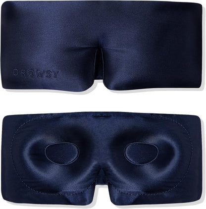 DROWSY Eyelash Protecting Silk Sleep Mask for Natural Lashes & Extensions. Deep Eye Cups, Zero Pressure, Total Blackout, Full Wraparound (Moonlight Shadow)