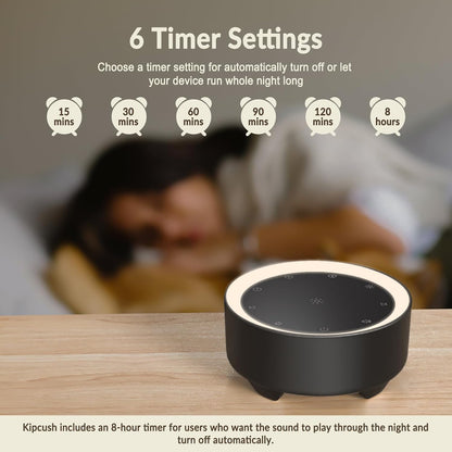 Kipcush White Noise Machine for Sleeping – High-Fidelity Non-Looping Sounds, Dimmable Night Light, USB Powered, Sleep Sound Machine for Baby, Kids & Adults (A - Model White+, Standard)
