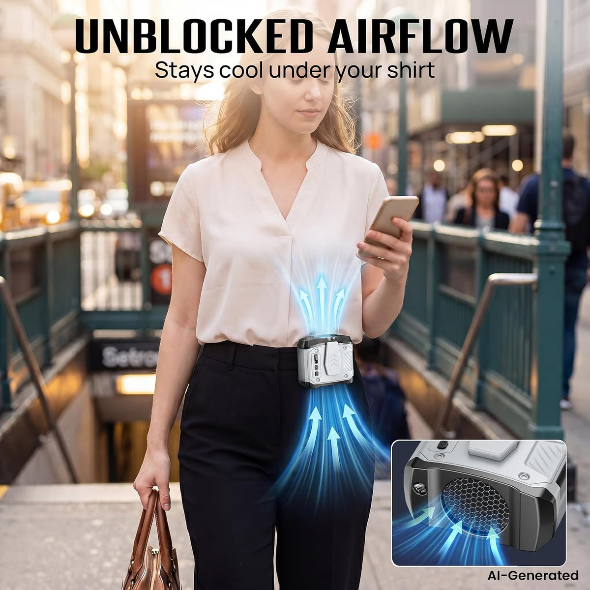 AJVV Portable Waist Fan Wearable Belt Fan Clip on Fan for Shirt, 40H Max Personal Cooling, for Camping, Outdoor, Jobsite, Travel (Off-white)