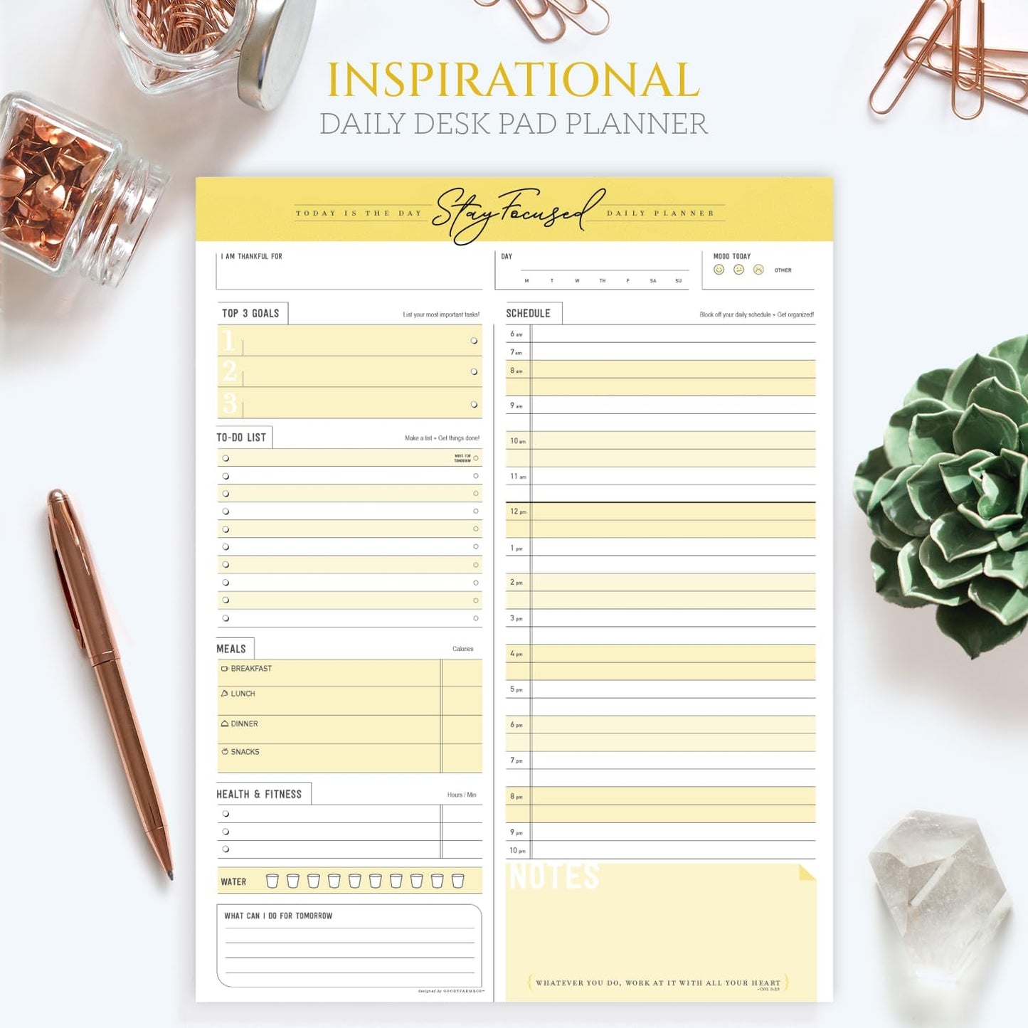 Daily Notepad Planner To Do Schedule - Stay Focused 50 Tear off Premium Made USA (Rose Pink)