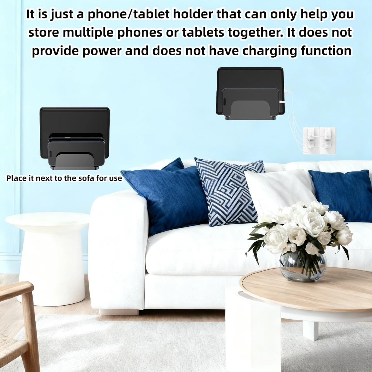 Wall Mount Phone Storage Shelf with 4-Slot Docking Station