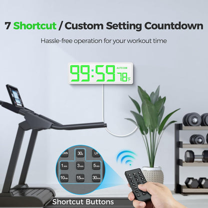 REACHER 16.5" Large Digital Wall Timer Clock with Countdown Timer, Auto Dimmer, Temperature, Remote Control, LED Wall Clock for Teacher, Classroom, Office, Home Decor, Kitchen, Gym, Living Room