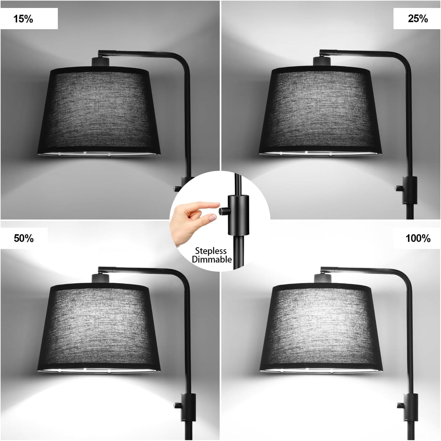 【Upgraded】 Dimmable Floor Lamp, 1000 Lumens LED Edison Bulb Included, Arc Floor Lamps for Living Room Modern Standing Lamp with Linen Shade, Tall Lamp for Bedroom Office Dining Room- Black