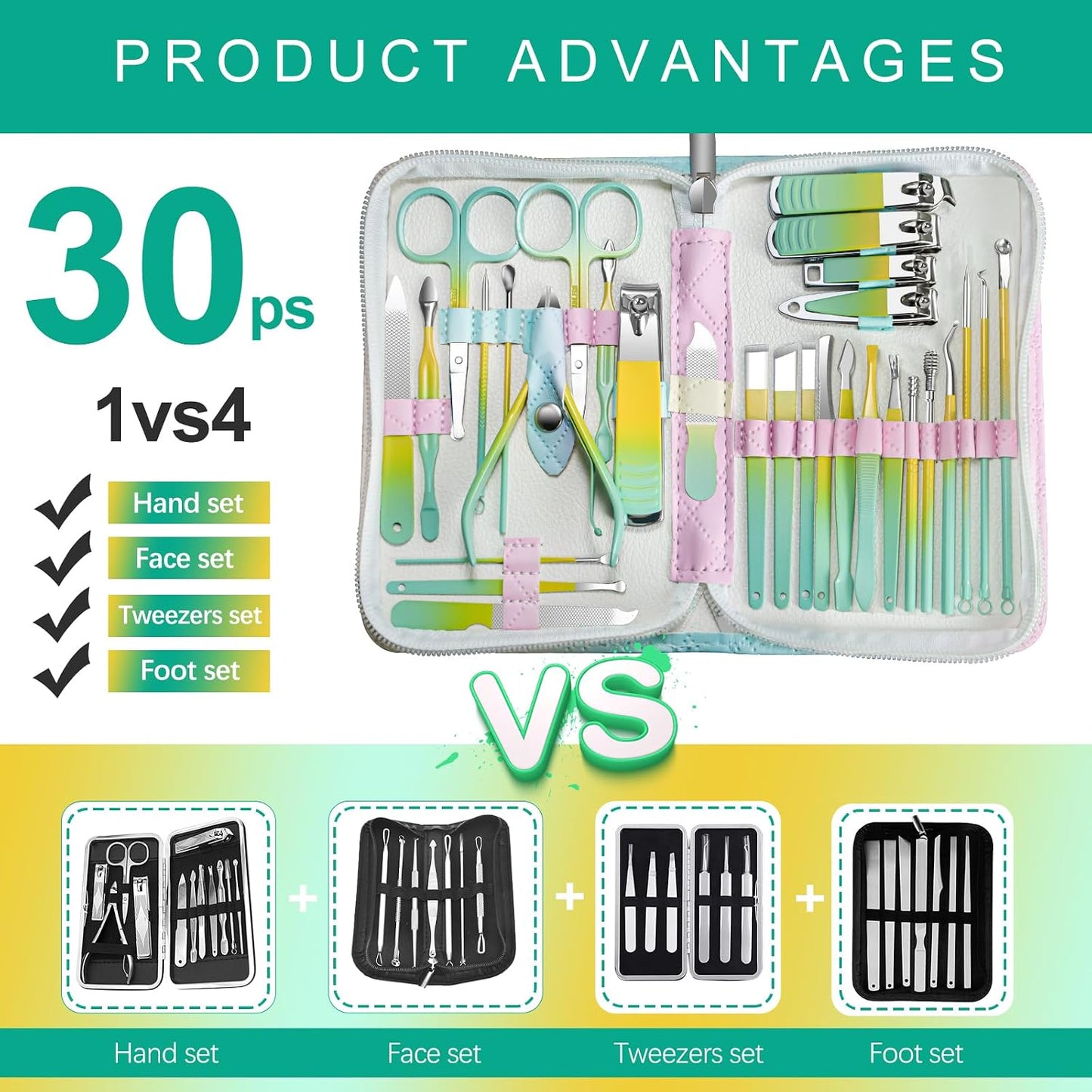 Manicure Set 30 in 1 Nail Clipper set, REDFLOW nail clippers, fingernail & toenail clippers, Manicure Tools, pedicure tools, Suitable for Travel Manicure Kit, Nail Set Kit With Everything Profe