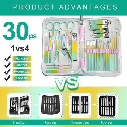 Manicure Set 30 in 1 Nail Clipper set, REDFLOW nail clippers, fingernail & toenail clippers, Manicure Tools, pedicure tools, Suitable for Travel Manicure Kit, Nail Set Kit With Everything Profe