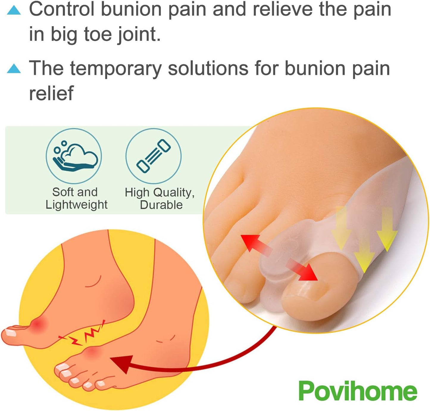 Povihome 10 Pack Clear Toe Spacers, Big Toe Separator (1st/2nd Toe), Bunion Corrector to Correct Big Toe Bunion, Overlapping Toes