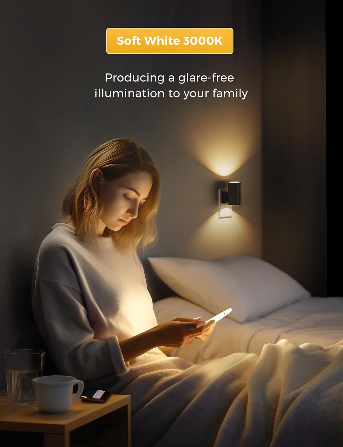 L LOHAS LED Night Light, Amber Nightlight, Dimmable Night Light 100LM, Light Sensor, Yellow Nightlight, Sleep Light for Kids, Soft & Warm Light for Bedroom, Hallway, Bathroom, 2 Pack