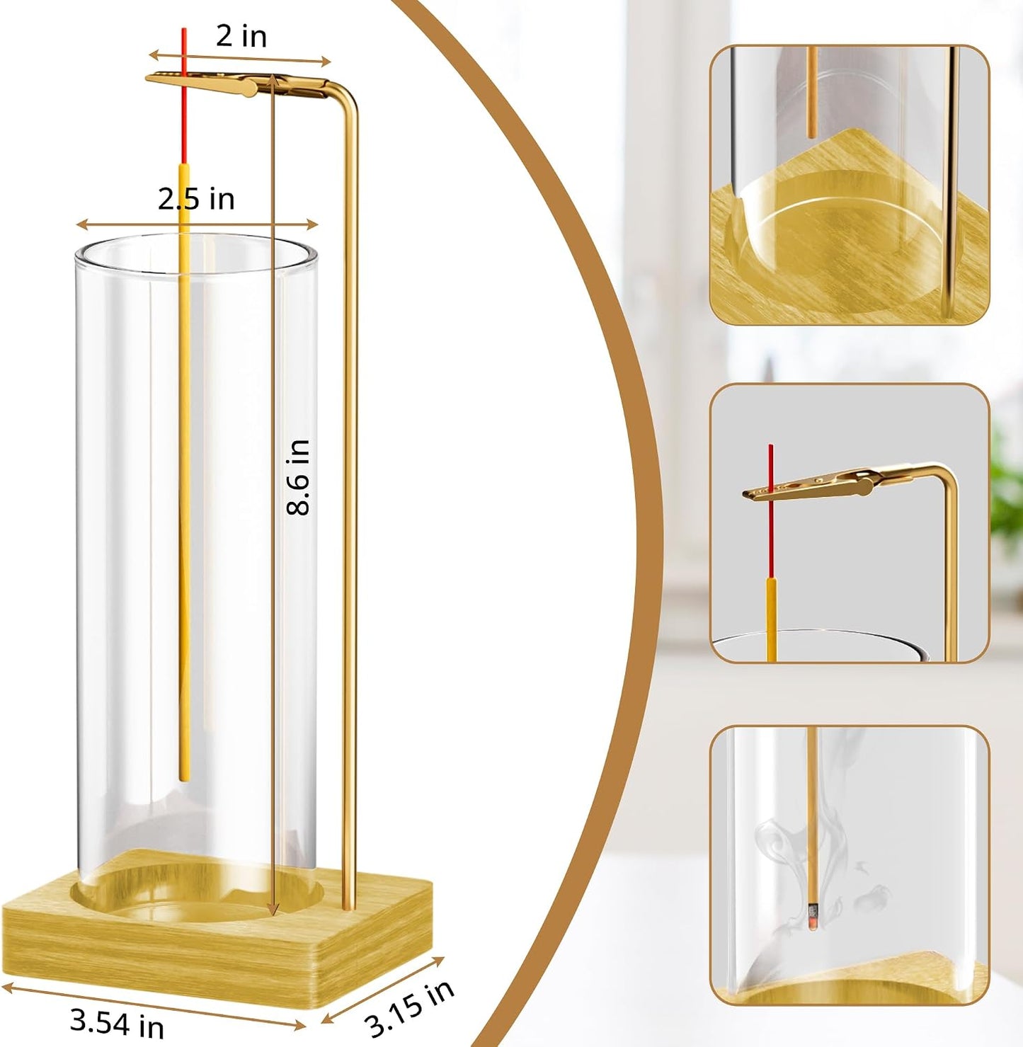 Incense Holder for Sticks, Insence-Stick Holder, Anti-Ash Flying No Mess Incense Burner, Incense Stick Holder with Glass Ash Catcher, for Yoga Spa Meditation Home Decor(2 Pack)
