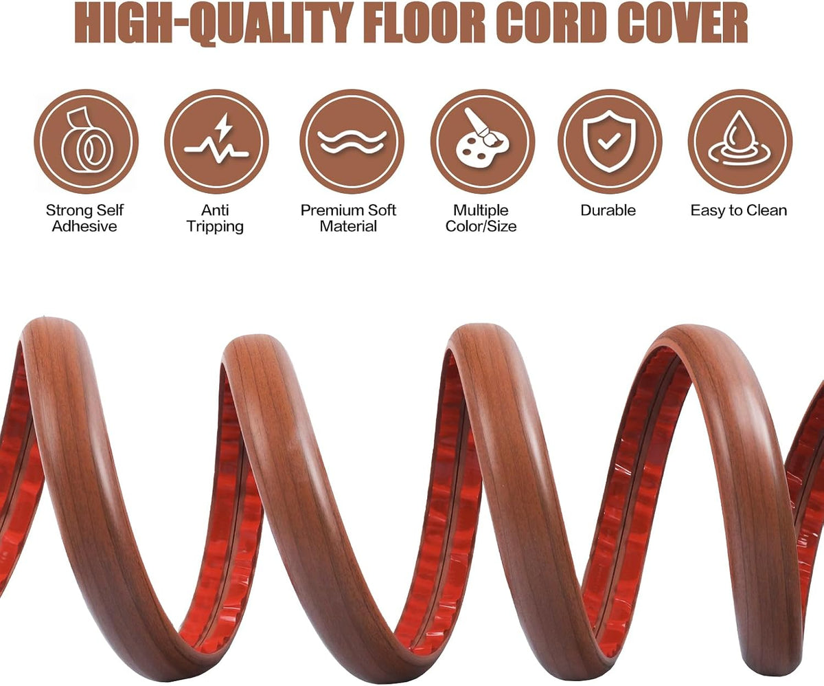 Floor Cord Cover Self Adhesive Cord Hider,10FT Cable Management, Extension Strip Protector for Wires, Prevent Cable Trips for Offices, Gyms, Exhibitions Cavity 0.39"(W) x 0.27"(H) BrownWood