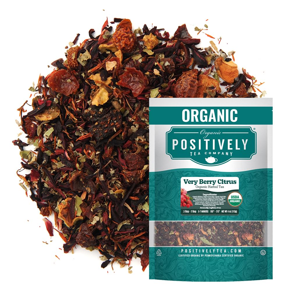 Positively Tea, Organic Very Berry Citrus, Herbal Tea, Loose Leaf, 4 Ounce