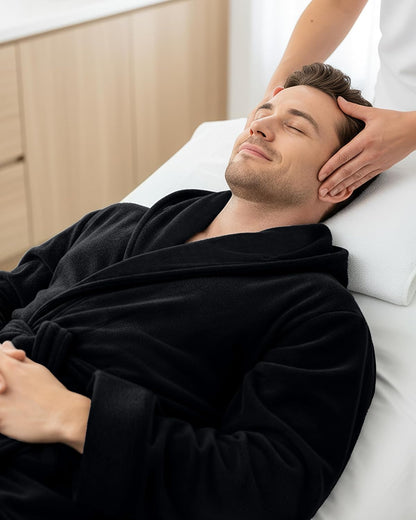 NY Threads Mens Robe with Hood, Luxury Plush Fleece Hooded Mens Bathrobe, Spa Bath Robe for Men