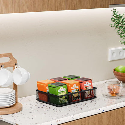 2 Tier Tea Bag Organizer, Mesh Tea Bag Holder with Handle, Teabag Holder, Tea Station Organizer for Countertop, Pantry, Kitchen, Cabinet -Black