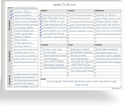 Life Charge Weekly Planner Notepad for Work & Home, Weekly To Do List Pad with Daily Checklist, Priority & Notes, 60 Pages, 8.5 x 11 Letter, Landscape