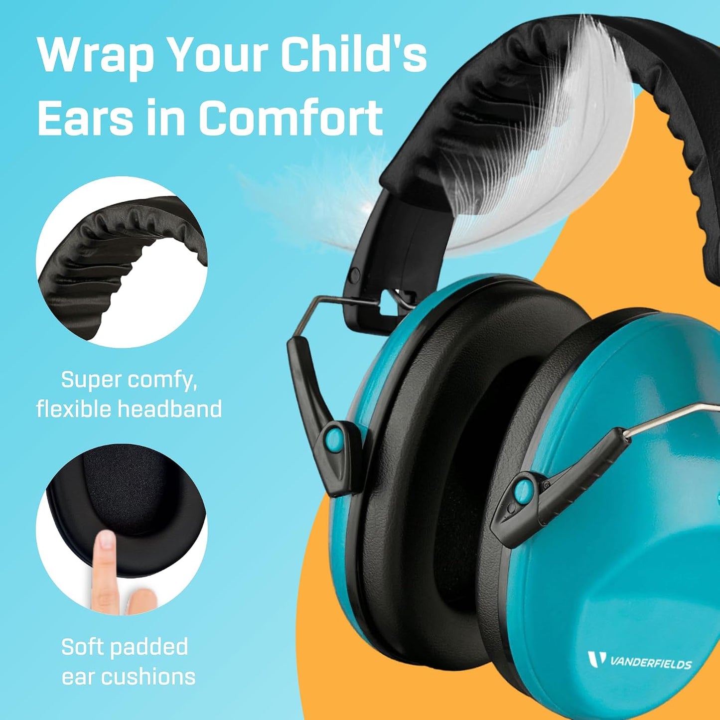 Vanderfields Hearing Protection Ear Muffs - Over 31 dB (2K Hz) Broad Noise Cancelling Sound Reduction Earmuffs for Kids 3-12