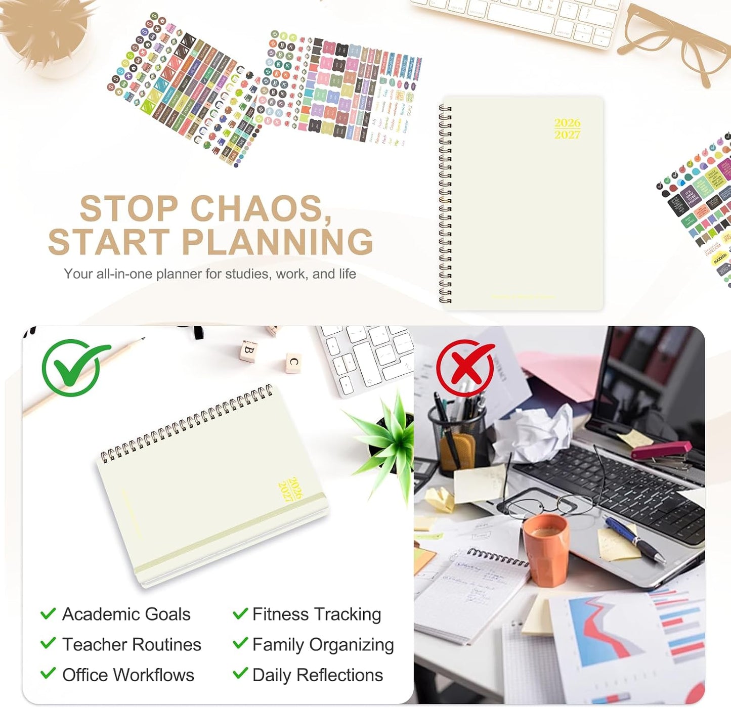 Planner 2026-2027, Weekly and Monthly Calendar Planner, JUL 2026 - JUN 2027 | A5(6.3'' x 8.5''), Hardcover, Agenda Book, Sprial Bound, Inner Pocket, Office and School Use