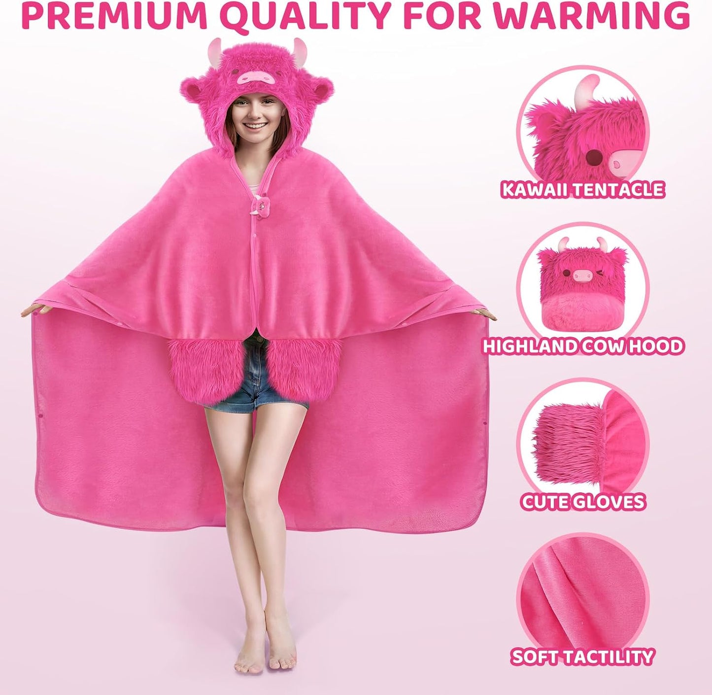 Mewaii Ultimate Softness Highland Cow Wearable Blanket Hoodie –Expertly Designed for American Body Full Coverage with Easy Movement Oversized Warm Cozy Flannel Blanket Cute Highland Cow Gift for Women