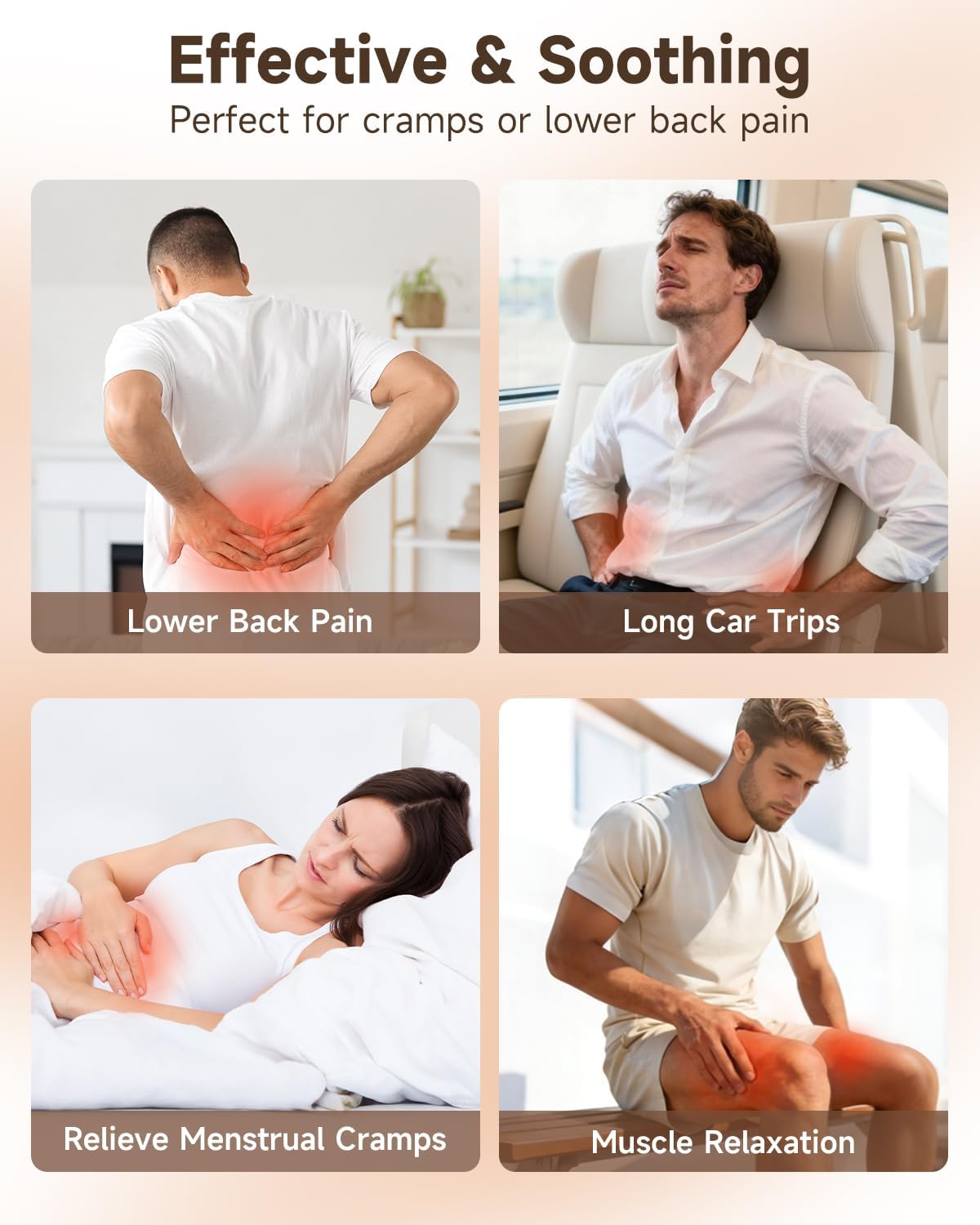 Cordless Heating Pad with Massager for Back Pain Relief, Portable Wearable Heat Belt for Lower Back 8000mAh Rechargeable Wireless Electric with 3 Heat 3 Vibration, Gifts for Women Men Mom Dad Seniors