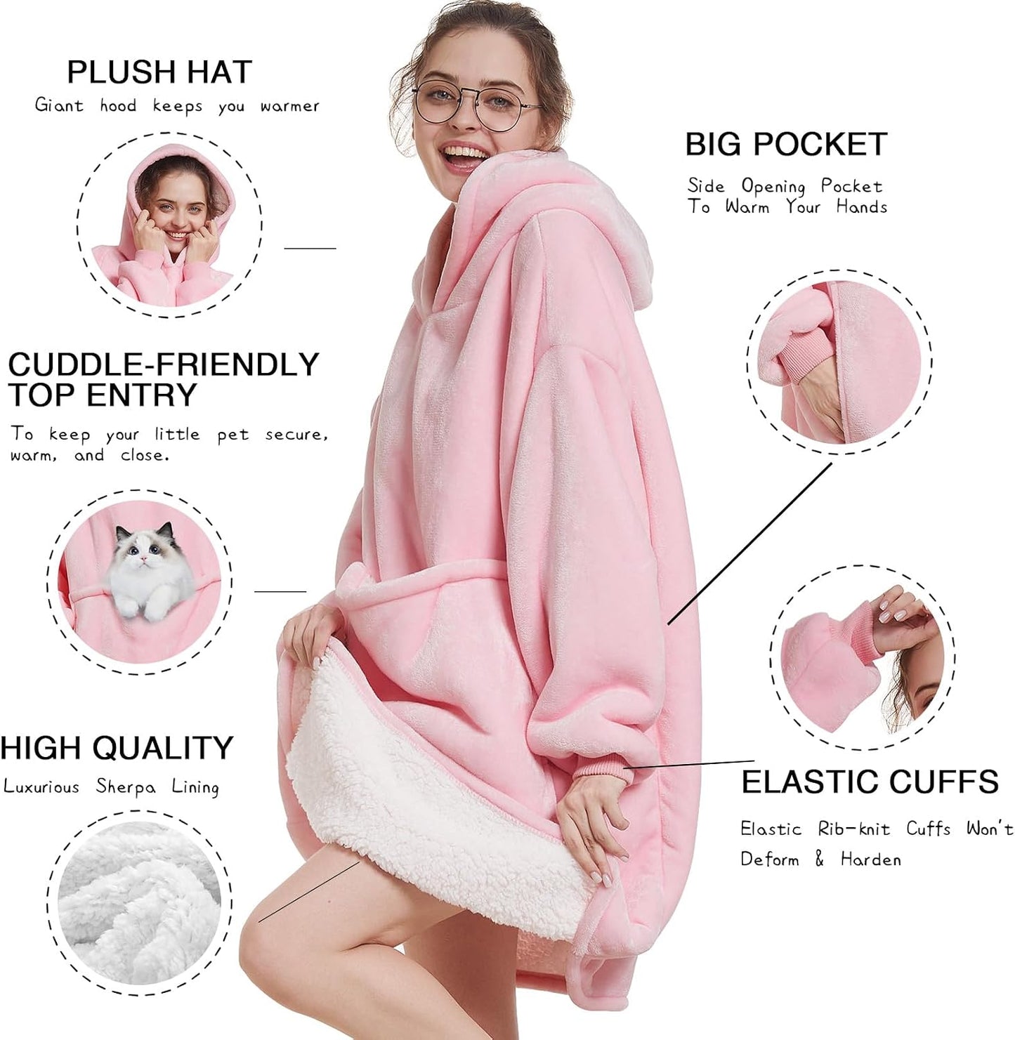 Aemilas Wearable Blanket Hoodie - Warm Sherpa Blanket Sweatshirt as Gifts for Adult Women Mom Men, One Size Fits All