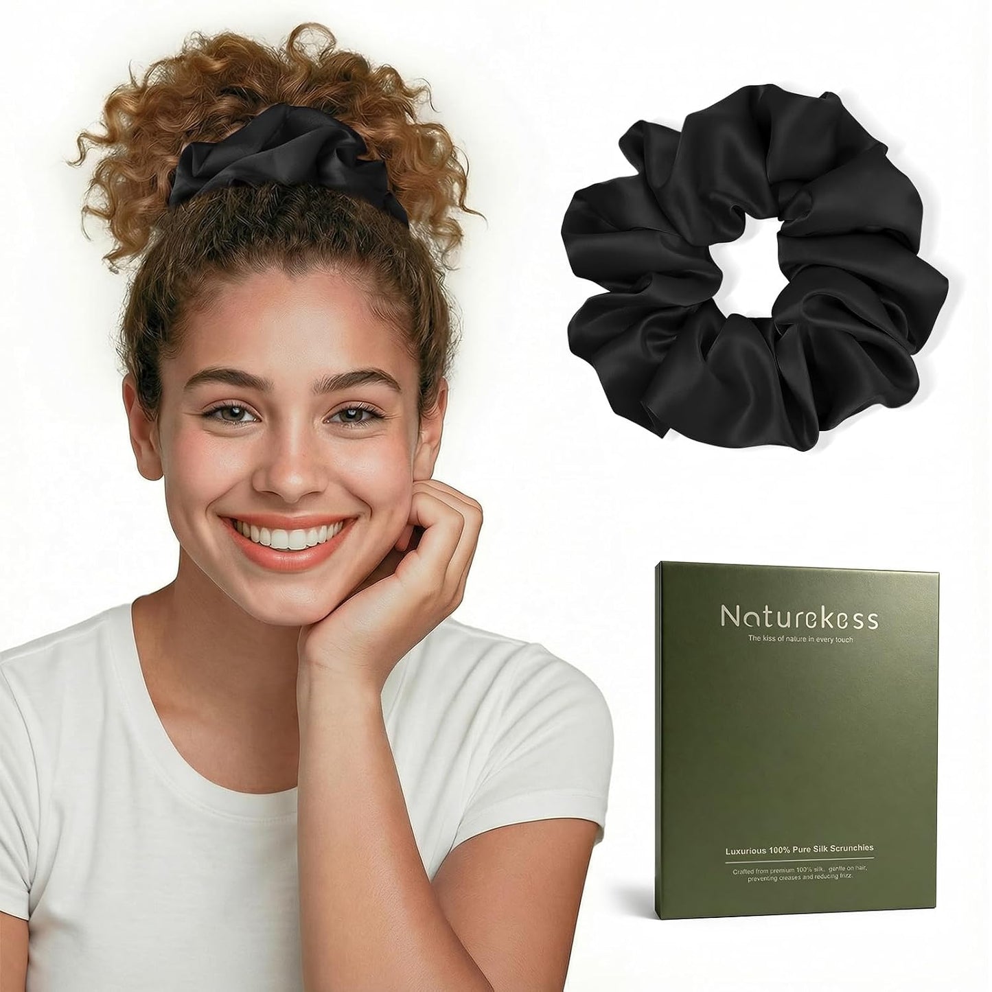 100% Mulberry Silk Scrunchies for Women, Oversized XL Hair Tie for Sleeping, Curly Thick or Thin Hair, No Damage Soft Silk Hair Accessory