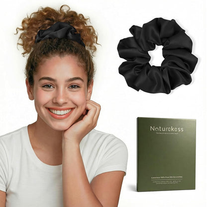100% Mulberry Silk Scrunchies for Women, Oversized XL Hair Tie for Sleeping, Curly Thick or Thin Hair, No Damage Soft Silk Hair Accessory