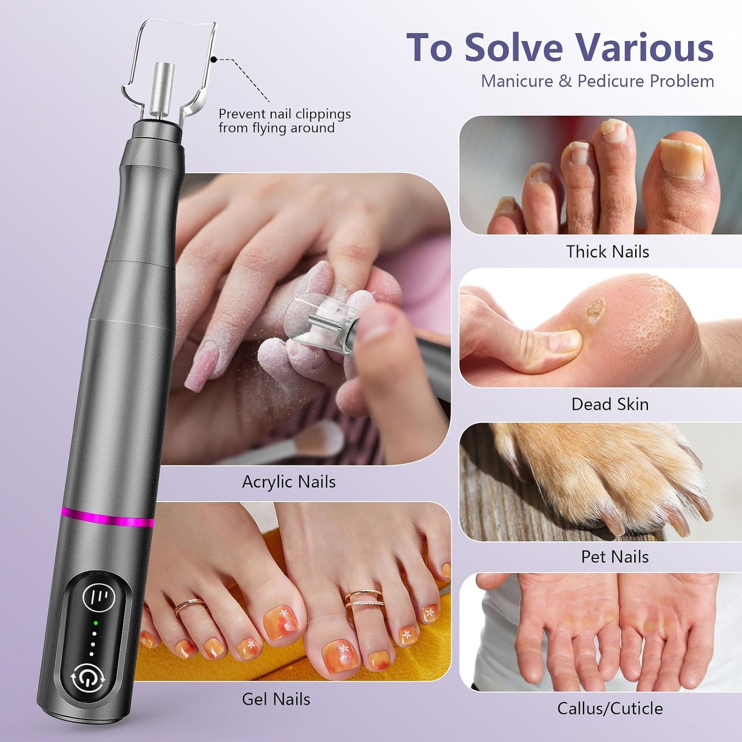 TUOBEO Cordless Nail Drill Electric Nail File Kit, Rechargeable Efile Set, Portable Acrylic Gel Nail Polish Remover Machine, Pedicure Manicure Tool, 11 Bits, 56 Sanding Bands, Salon Home, Purple