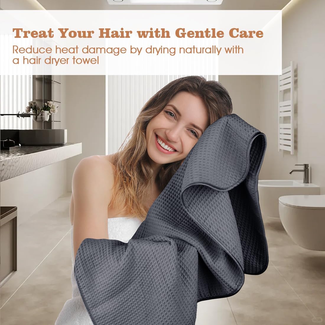 GLIMGLINT 2 Pack Black Microfiber Hair Towel Wrap for Long, Thick, Curly Hair, Super Soft, Fast Drying Waffle Hair Towel Wrap with Elastic Strap 40"X26.5"