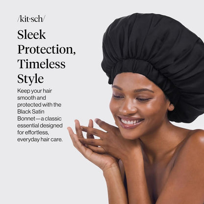 Kitsch XL Satin Bonnet for Sleeping - Softer Than Silk Bonnet For Sleeping Women - Secure Fit, Adjustable, Night Cap For Curly & Textured Hair - Prevents Breakage, Tangles & Thinning - Blush