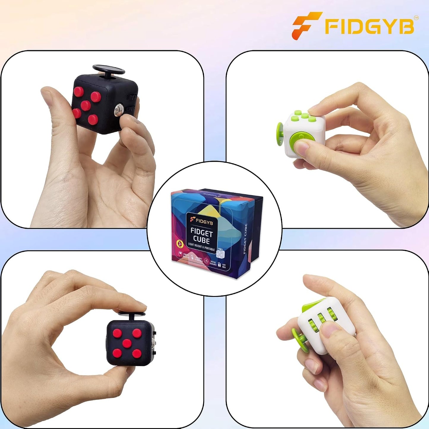 Cube Fidget Stress Relief Toy for Adults & Kids, Smooth, Quiet Sensory Toy for Anxiety, Focus & ADHD Idea[Black_Green]