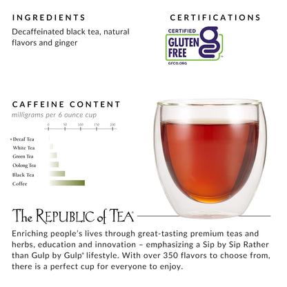 The Republic of Tea Decaf Ginger Peach Black Tea, 50 Count