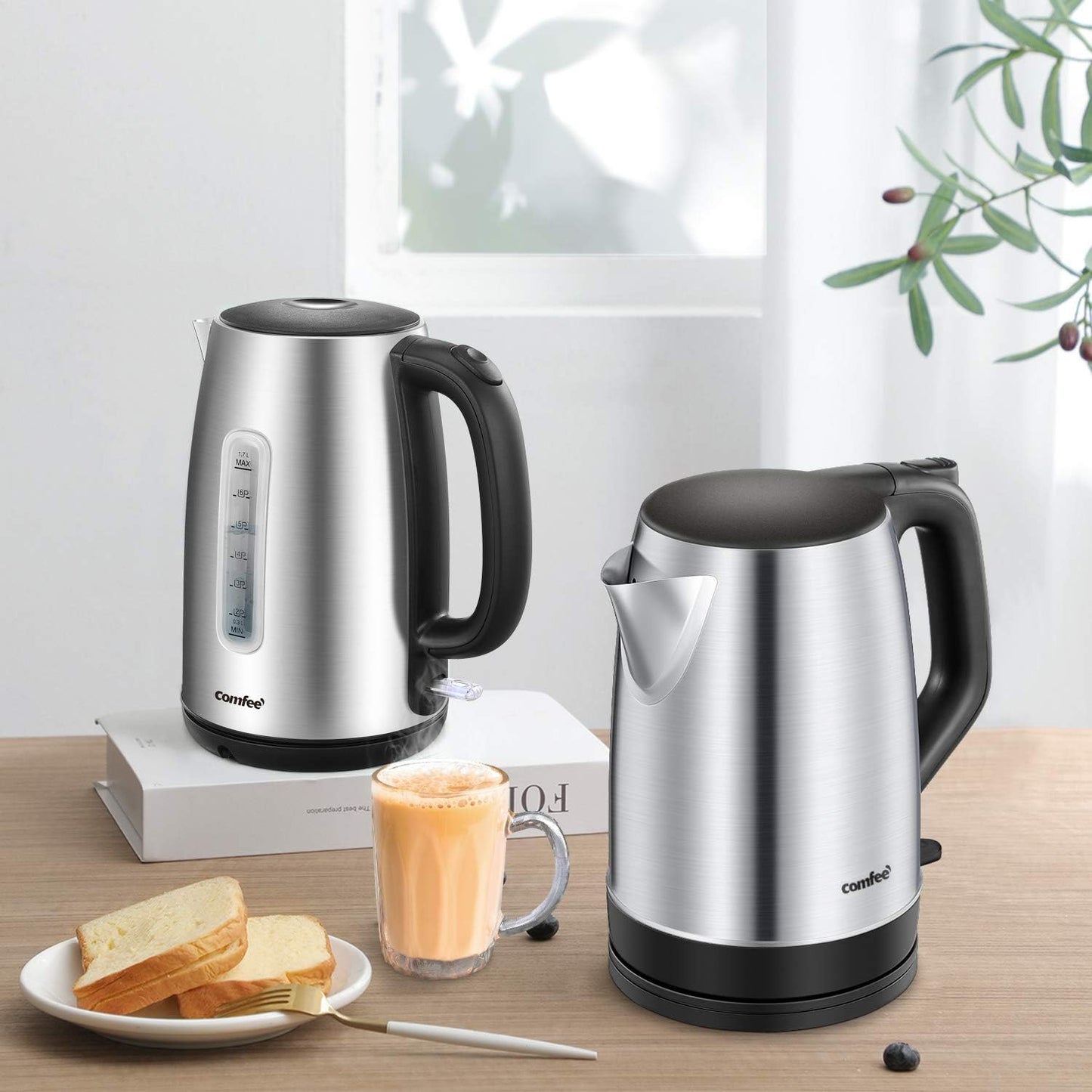 COMFEE' 1.7L Glass Tea Kettle and Kettle Water Boiler - Electric Kettle Temperature Control with 6 Presets, 2-Hr Keep Warm, Fast Heating, 304 Stainless Steel, Auto-Off and Boil-Dry Protection