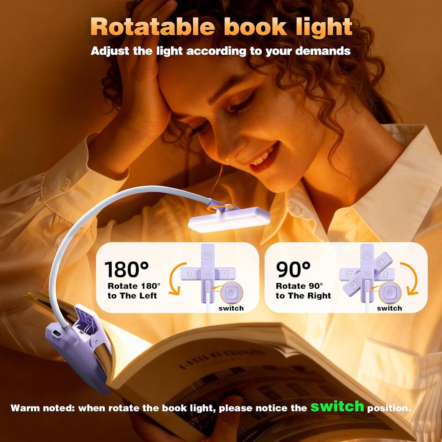 VAVOFO 24 LEDs Rotatable Book Light, Rechargeable Clip Reading Lamp