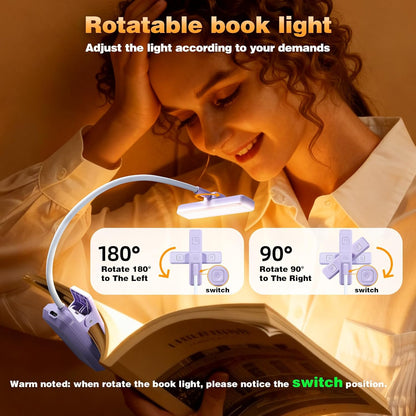 VAVOFO 24 LEDs Rotatable Book Light, Rechargeable Clip Reading Lamp