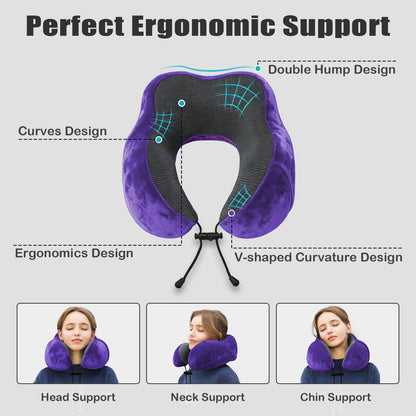Travel Pillow, Memory Foam Neck Pillow for Traveling, U Shape Neck Pillow Airplane Portable Flight Pillow Travel Kit with 5D Contoured Eye Masks and Earplug for Plane Train Car Home Office