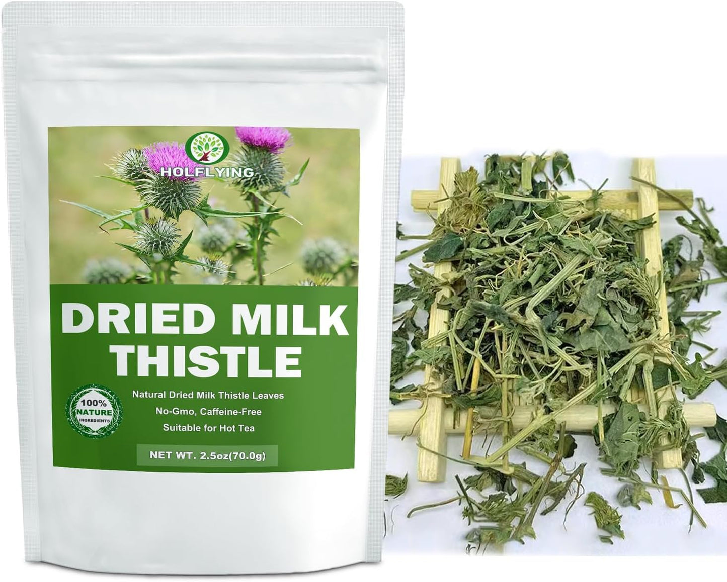 Natural Dried Milk Thistle Leaves - 2.5 oz, Cut & Sifted, All-Natural Milk Thistle Herbs for Tea, No Additives, No GMO