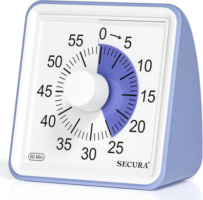 Secura 60-Minute Visual Timer, Classroom Timer, Countdown Timer for Kids and Adults, Time Management Tool for Teaching (Navy Blue & Navy Blue)