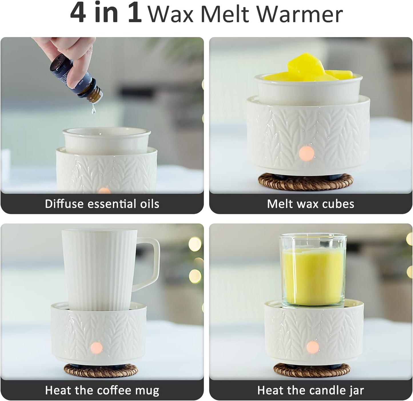 EQUSUPRO Wax Melt Warmer for Scented Wax Melts 3-in-1 Electric Ceramic Candle Wax Warmer Burner Fragrance Wax Melter for Home Office Bedroom Gift & Decor (Leaf)