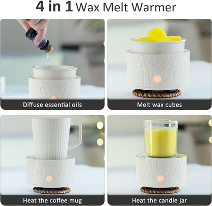 EQUSUPRO Wax Melt Warmer for Scented Wax Melts 3-in-1 Electric Ceramic Candle Wax Warmer Burner Fragrance Wax Melter for Home Office Bedroom Gift & Decor (Leaf)