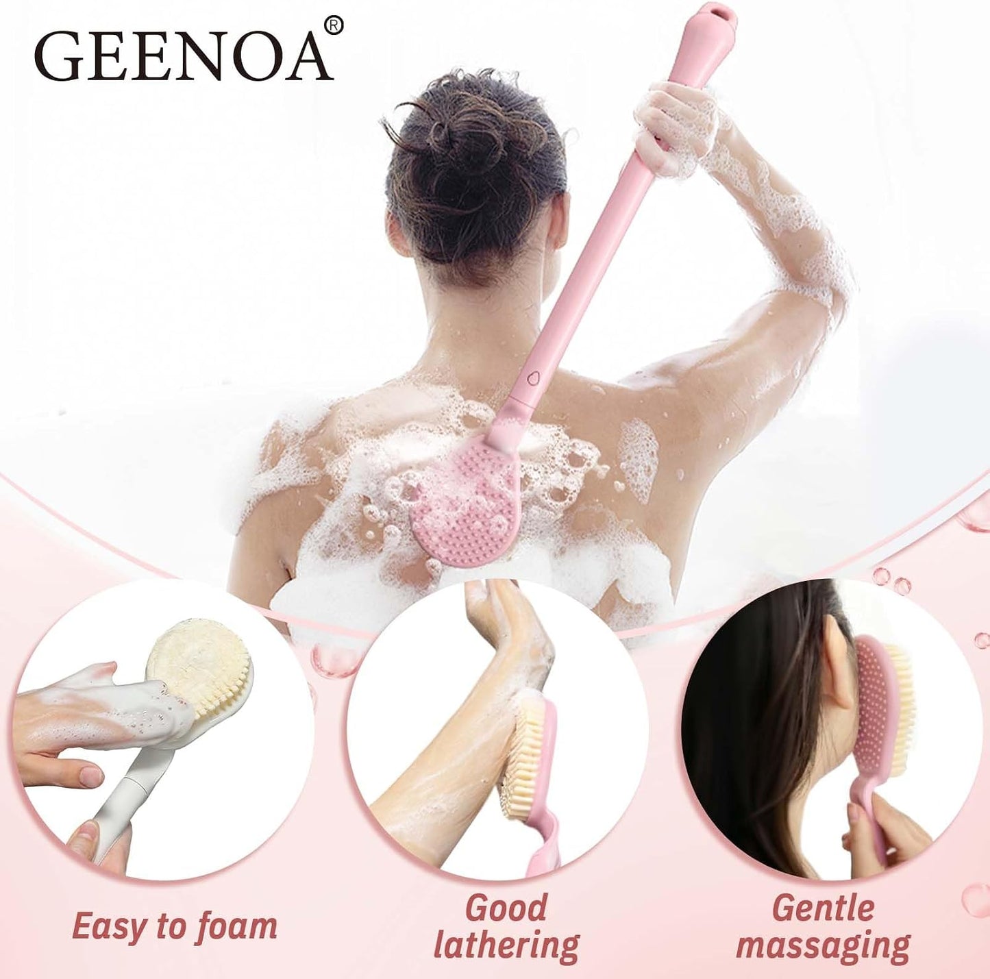 New Foot Brush with Adjustable Long Handle, 3-in-1 Foot Scrubber for Wet or Dry Brushing, 10.2’’- 27.5’’ Foot Scrub Brush for Senior, Pregnant, Disabled, or Injured, Gift-Box Packed(White)